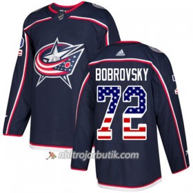 Män Ishockey Blue Jackets Tröja Sergei Bobrovsky 72 Adidas 2017-2018 Marinblå USA Flag Fashion Authentic